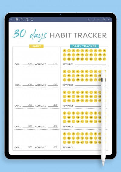 30 Days Goal Habit Tracker Template for Notability