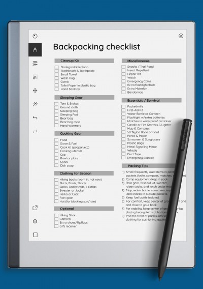 reMarkable Backpacking Checklist Template