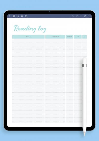 iPad & Android Blue Book Reading Log Template