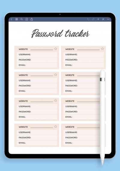Blush Pink Password Tracker Template for iPad & Android