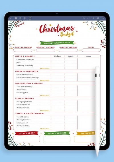 Template for GoodNotes Christmas Style - Christmas Budget 