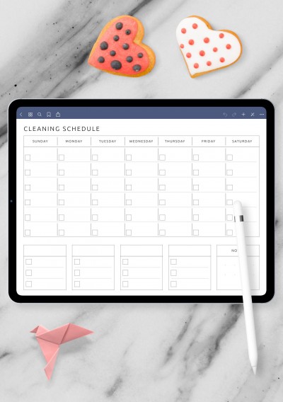Horizontal Cleaning Schedule Planner for GoodNotes
