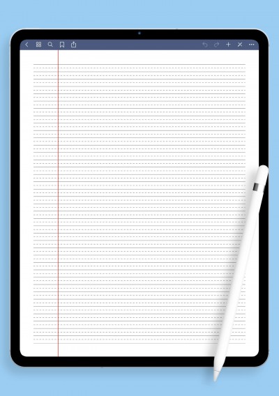College Ruled with dashed center guide line - Gray lines template for GoodNotes