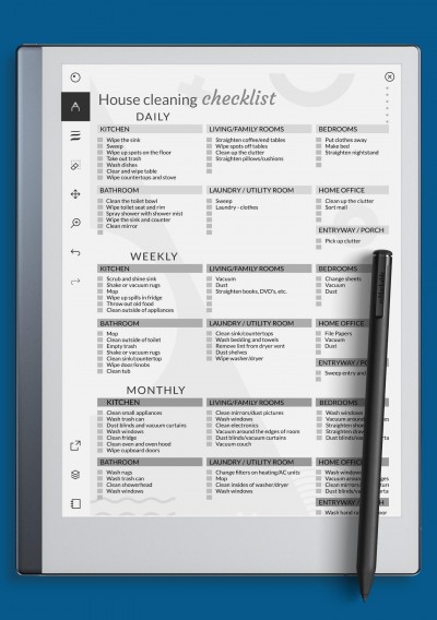 reMarkable House Cleaning Checklist Template