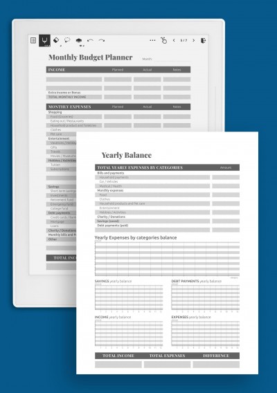 Complex budget planner template for Supernote