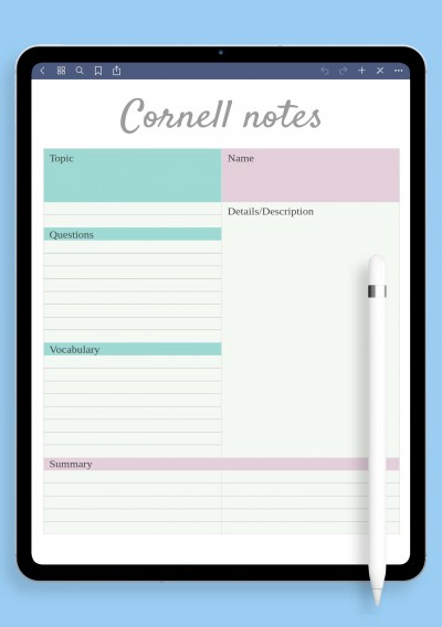 Cornell Note System Template for Notability