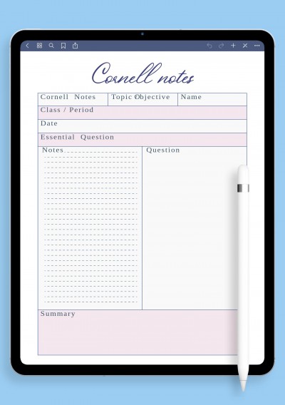 iPad Cornell Notes Worksheet Template