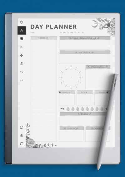 reMarkable Day Planner Template with Roses Pattern