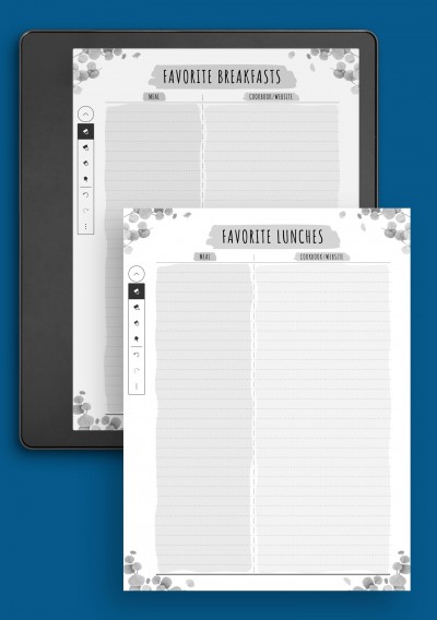 Kindle Scribe Favorite Recipes List - Floral Style Template
