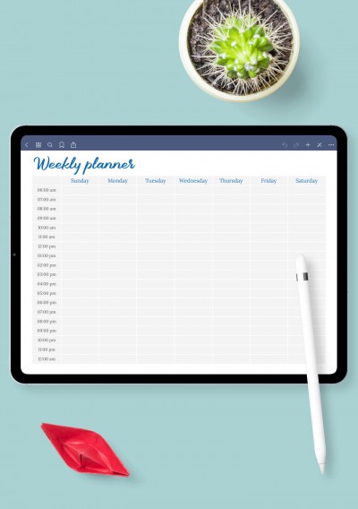 iPad Horizontal Weekly Diary Template