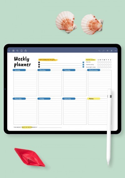 Horizontal Weekly Time Planner Template for iPad