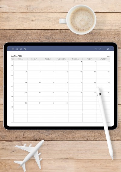 iPad & Android Horizontal Landscape Lined Monthly Planner Template
