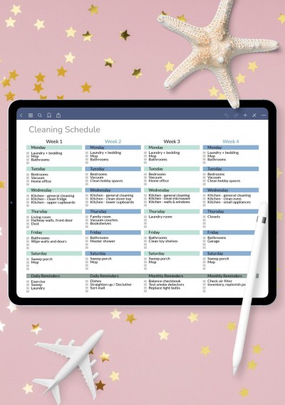 Horizontal Monthly Cleaning Schedule Checklist for GoodNotes