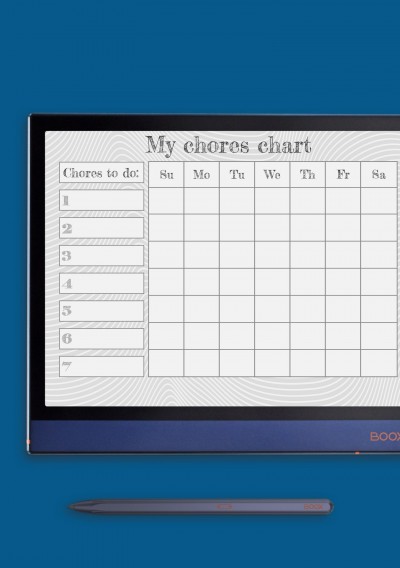 Horizontal My Chores Chart Template for Onyx BOOX