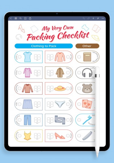 iPad Template Packing Checklist for Girl