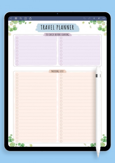 iPad Template Packing List - Floral Style 