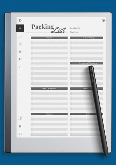 reMarkable Packing List Template