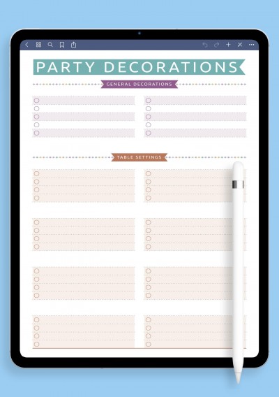 iPad & Android Template Party Decorations List - Casual Style