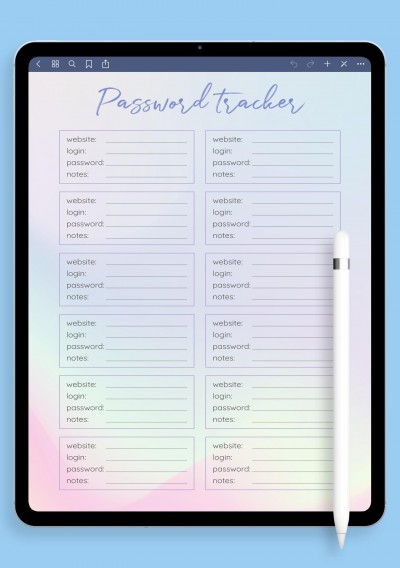 iPad Password Tracker Template Blue and Pink