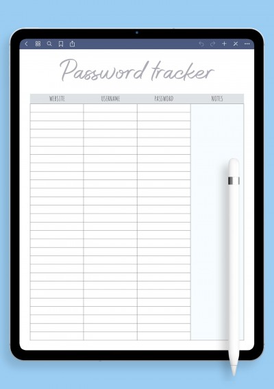 iPad & Android Password Tracker Template with Notes Section