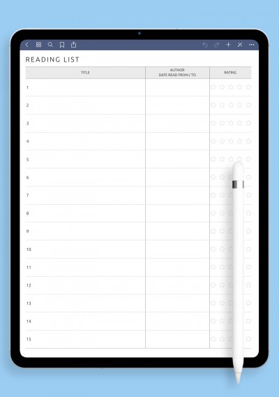 iPad Reading List Template