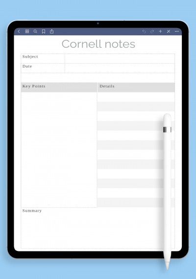 Simple Cornell Note-Taking Worksheet Template for Notability