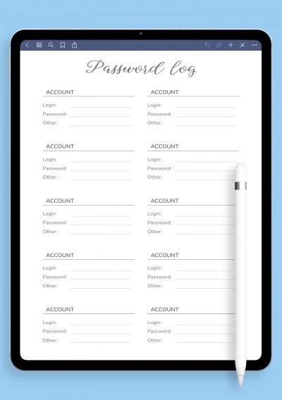Notability Simple Font Password Log Template
