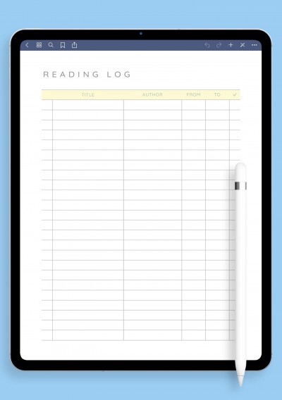 Simple Reading Log Template for iPad & Android