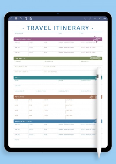 iPad & Android Travel Itinerary template