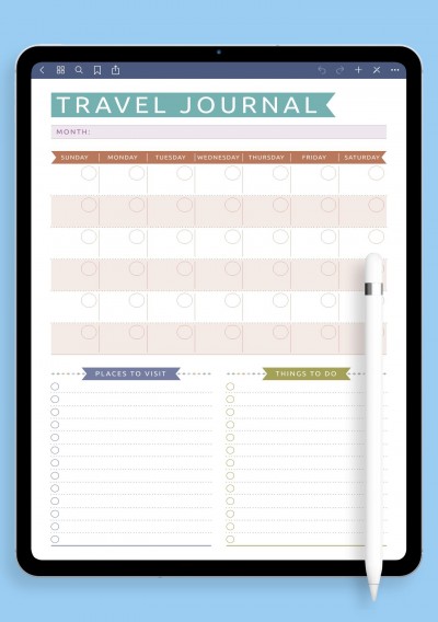 Travel Journal Template - Casual Style for iPad & Android