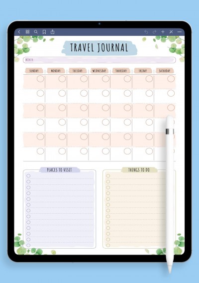 Travel Journal Template - Floral Style for iPad & Android