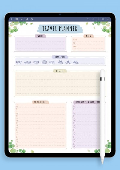 Travel Planner Template - Floral Style for GoodNotes