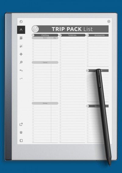 reMarkable Trip Pack List Template