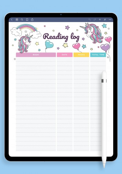 iPad Unicorn Reading Log Template For Kids