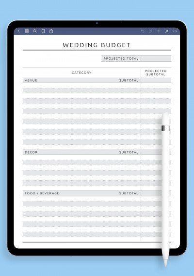Notability Wedding Budget Template - Original