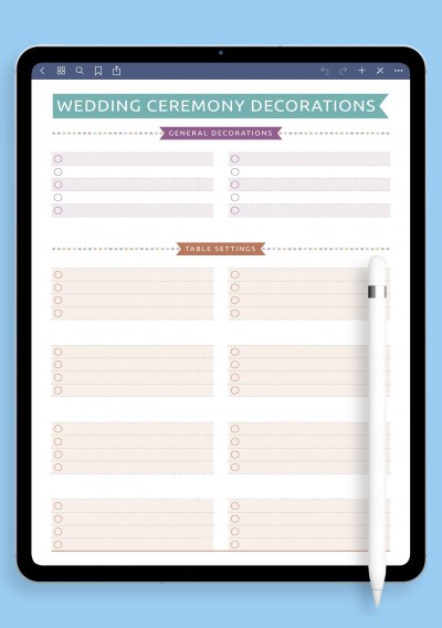Wedding Ceremony Decorations Template - Casual for Notability