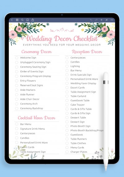 Wedding Decor Checklist - Shabby Chic Style Template for iPad Pro