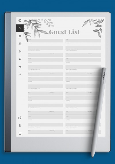 reMarkable Wedding Guest List with Botanical Pattern