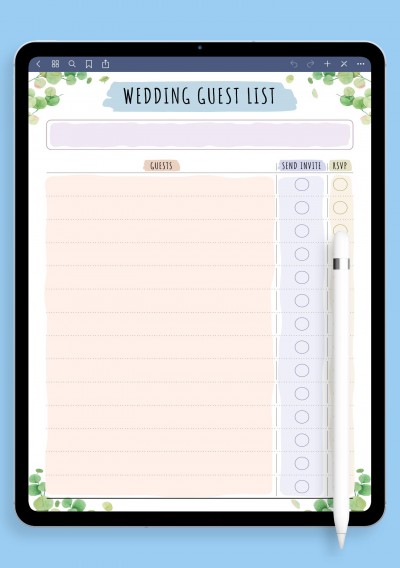 iPad & Android Wedding Guest List - Floral Style Template