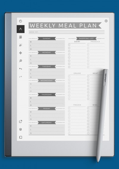 reMarkable Weekly Meal Plan with Shopping List - Casual