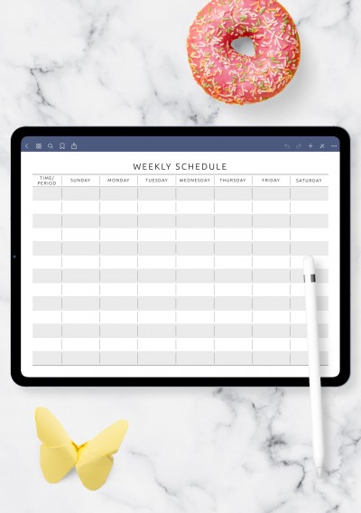 Horizontal Weekly Schedule Template - Landscape View for Notability