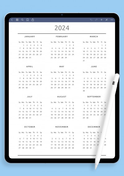 Yearly Calendar - Original Style template for GoodNotes