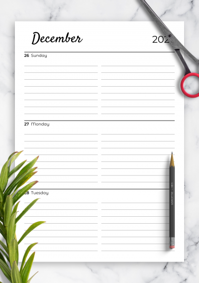 Download Lined weekly planner with calendar