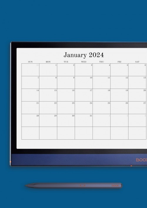 Horizontal Blank Monthly Calendar for Onyx BOOX