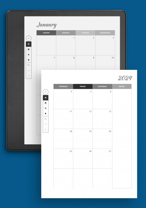 Multi Horizontal Monthly Calendar Template for Kindle Scribe