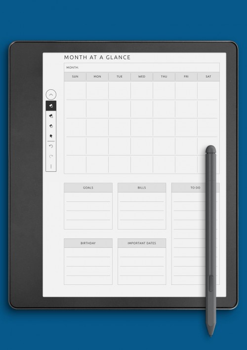 Month at a Glance Template for Kindle Scribe