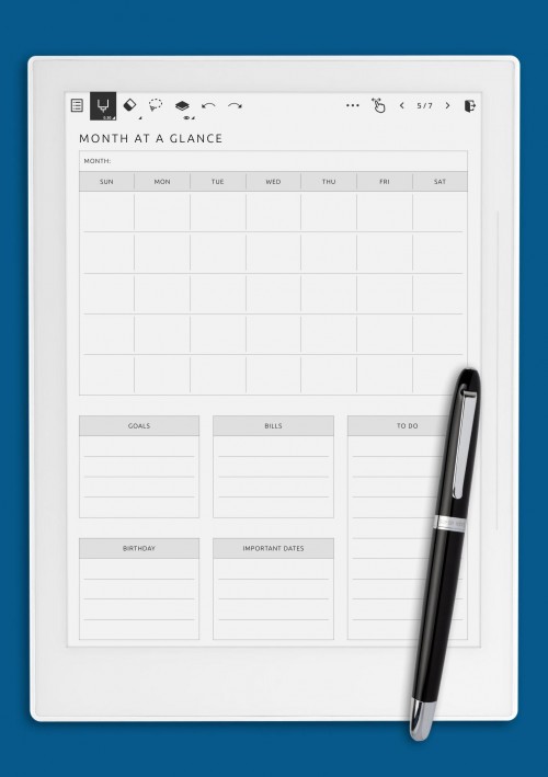 Month at a Glance Template Template for Supernote A6X    