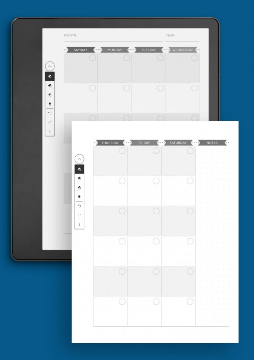 Monthly Calendar Planner Undated - Casual Style Template for Kindle Scribe