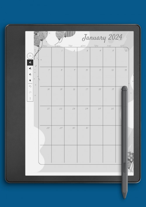 Fun Monthly Birthday Calendar template for Kindle Scribe