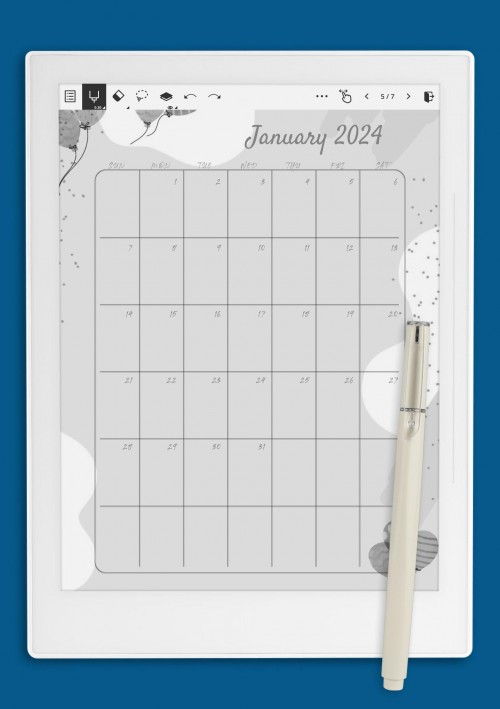 Cute Monthly Birthday Calendar Template for Supernote A5X